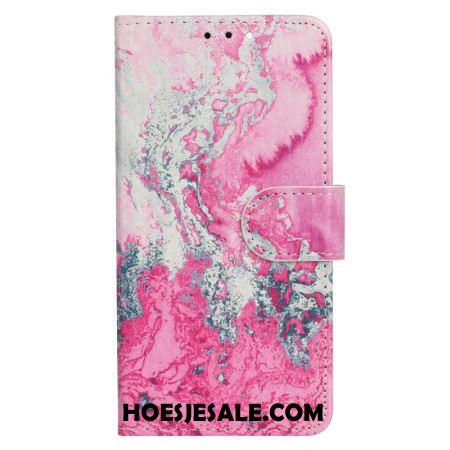 Leren Hoesje Oppo A98 5g Roze En Zilver Marmerpatroon Bescherming Hoesje