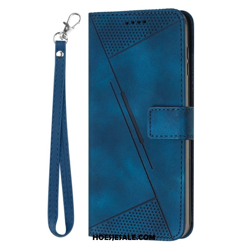 Leren Hoesje Oppo Reno 11 Pro 5g Driehoekenpatroon Met Schouderband Bescherming Hoesje