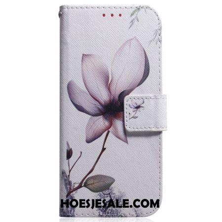 Leren Hoesje Oppo Reno 12 5g Roze Bloem Bescherming Hoesje