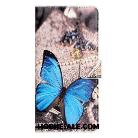 Leren Hoesje Samsung Galaxy A15 5g Blauwe Vlinder Bescherming Hoesje