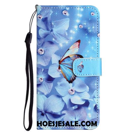 Leren Hoesje Samsung Galaxy A16 5g Blauwe Bloemen En Vlinders