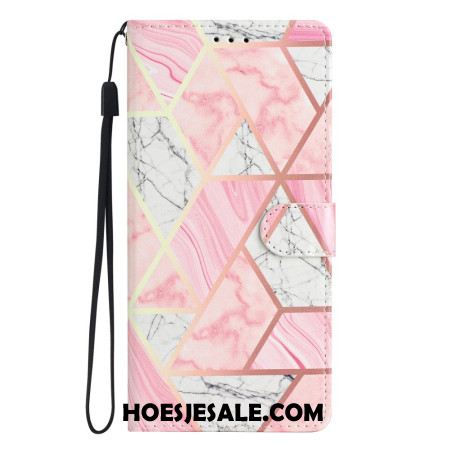 Leren Hoesje Samsung Galaxy A55 5g Roze Marmer Met Riem Bescherming Hoesje