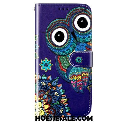 Leren Hoesje Samsung Galaxy S24 5g Blauwe Uil Met Riem Bescherming Hoesje