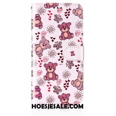 Leren Hoesje Samsung Galaxy S24 5g Kleine Teddyberen Met Riem Bescherming Hoesje