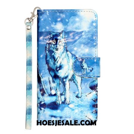 Leren Hoesje Samsung Galaxy S24 5g Sneeuwwolf Met Riem Bescherming Hoesje