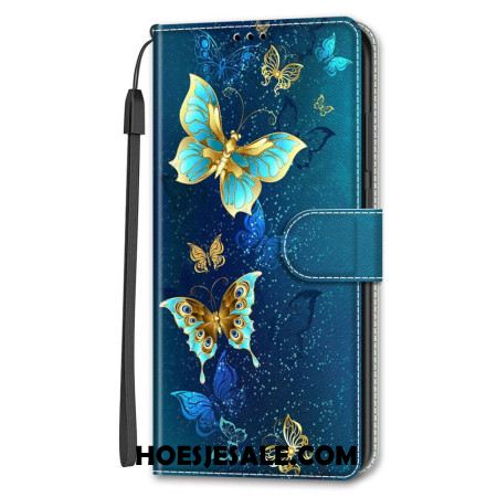 Leren Hoesje Samsung Galaxy S24 5g Twee Vlinders Met Riem Bescherming Hoesje