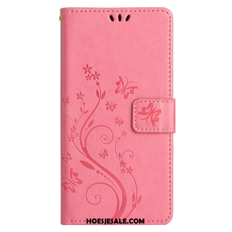 Leren Hoesje Samsung Galaxy S24 Fe Patroon Met Vlinders En Bloemen Bescherming Hoesje