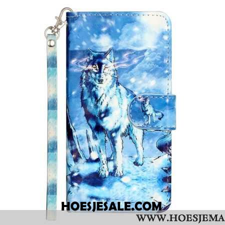 Leren Hoesje Samsung Galaxy S24 Fe Sneeuwwolf Met Riem Bescherming Hoesje