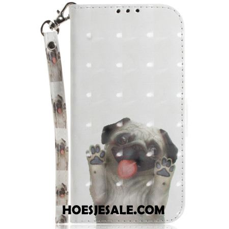 Leren Hoesje Samsung Galaxy S24 Fe Vastgebonden Mopshond Bescherming Hoesje