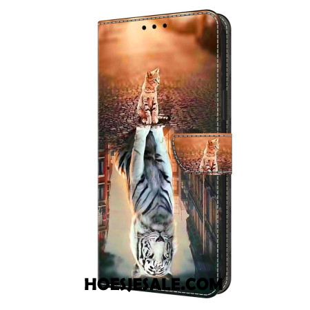 Leren Hoesje Samsung Galaxy S24 Plus 5g 3d-patroon Van Kat En Tijger Bescherming Hoesje