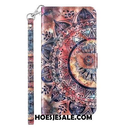 Leren Hoesje Samsung Galaxy S24 Plus 5g Mandala Roodtinten Met Bandje