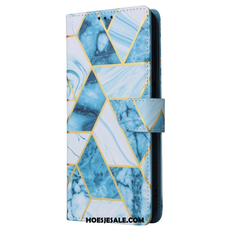 Leren Hoesje Samsung Galaxy S24 Plus 5g Marmerprint Met Band