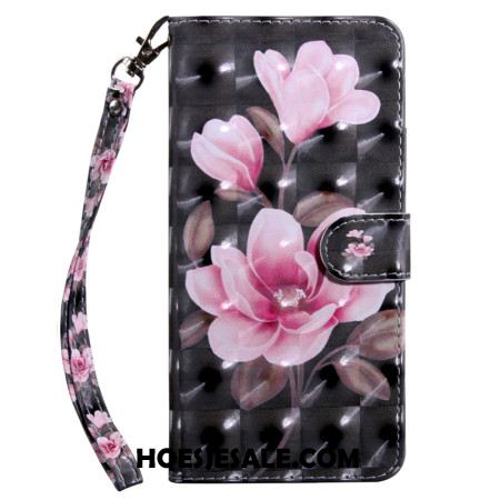 Leren Hoesje Samsung Galaxy S24 Plus 5g Roze Bloemen Met Riem