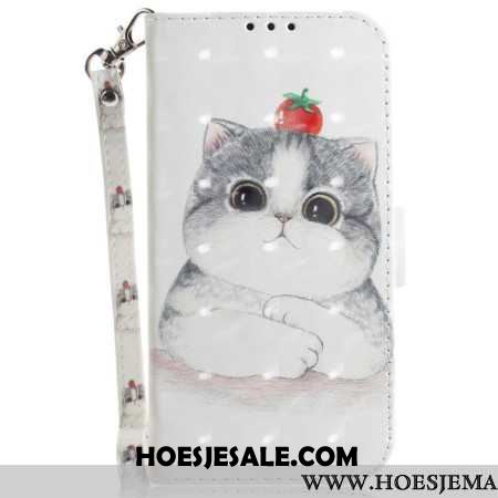 Leren Hoesje Samsung Galaxy S24 Plus 5g Schattige Kat Met Riem Bescherming Hoesje