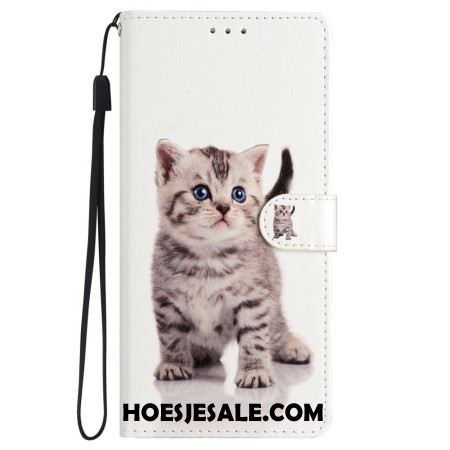 Leren Hoesje Samsung Galaxy S24 Plus 5g Schattige Kat Met Riem Bescherming Hoesje