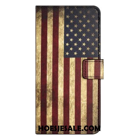 Leren Hoesje Samsung Galaxy S24 Plus 5g Vintage Amerikaanse Vlag