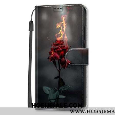 Leren Hoesje Samsung Galaxy S24 Plus 5g Vuurroze Met Riem Bescherming Hoesje