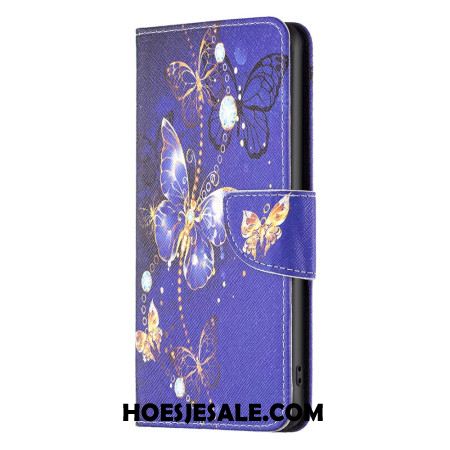 Leren Hoesje Samsung Galaxy S24 Ultra 5g Paarse Vlinders Bescherming Hoesje