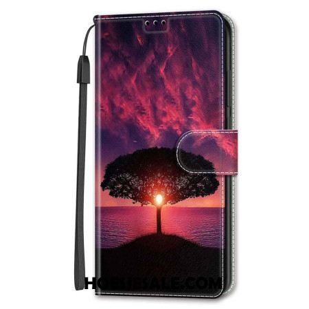 Leren Hoesje Samsung Galaxy S24 Ultra 5g Zwarte Boom- En Zonsondergangband Bescherming Hoesje