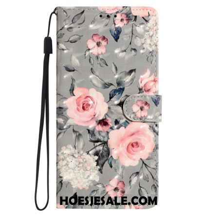 Leren Hoesje Voor Samsung Galaxy A16 5g Patroon Met Roze Bloemen