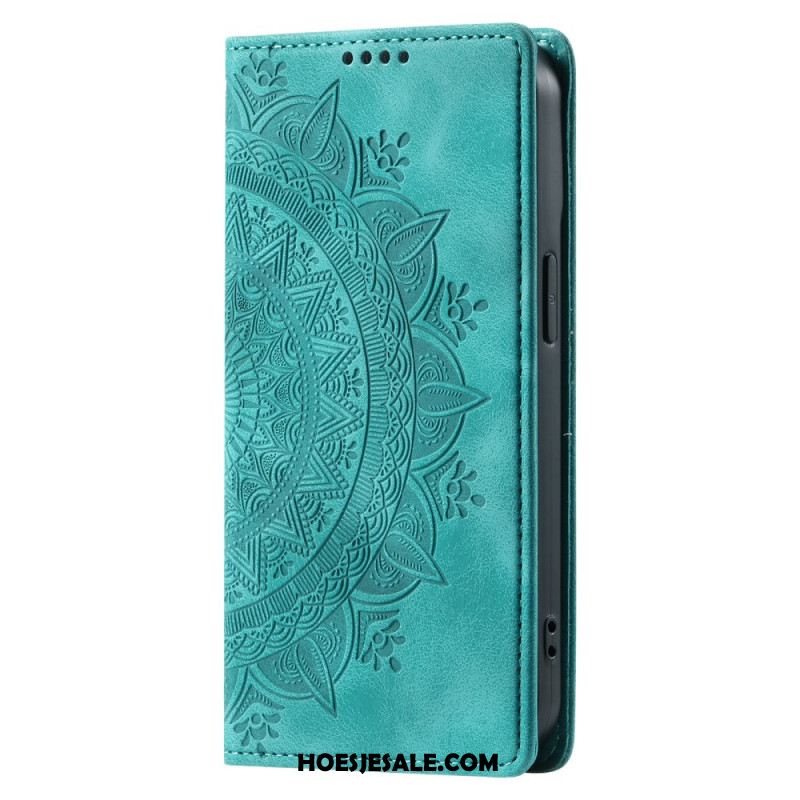 Leren Hoesje Voor Samsung Galaxy S24 5g Discrete Mandala Met Riempje