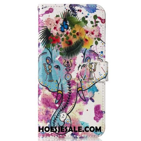 Leren Hoesje Voor Samsung Galaxy S24 Fe Bloem En Olifant