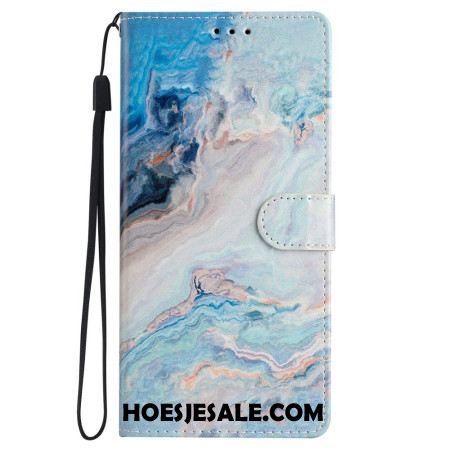 Leren Hoesje Voor Samsung Galaxy S24 Plus 5g Blauw Marmer Met Riem