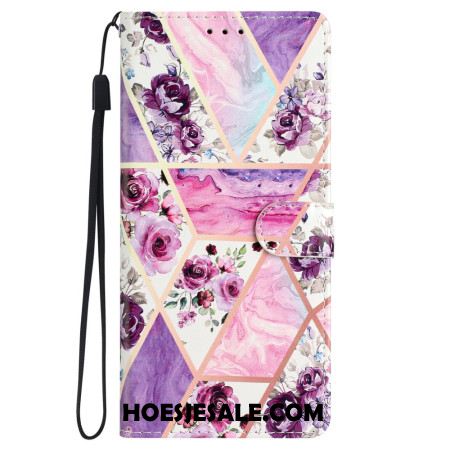 Leren Hoesje Voor Samsung Galaxy S24 Plus 5g Paarse Bloemen