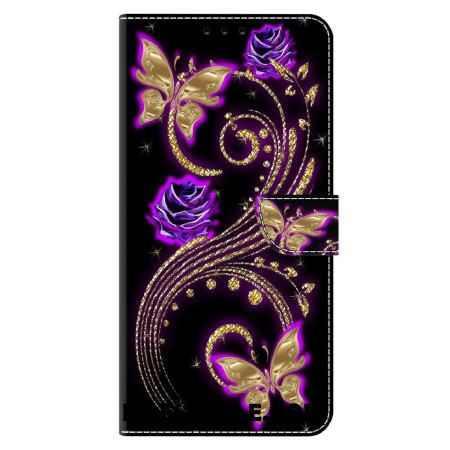 Leren Hoesje Voor Xiaomi 14 Pro Violette Bloemen En Vlinders