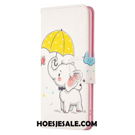 Leren Hoesje Voor Xiaomi Redmi Note 13 4g Paraplu En Olifant