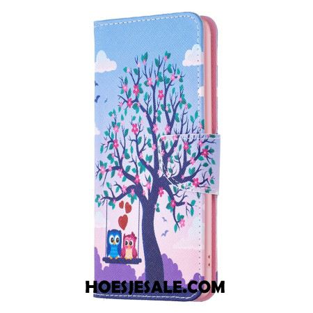 Leren Hoesje Voor Xiaomi Redmi Note 13 5g Twee Uilen Op De Schommel