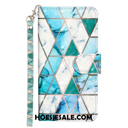 Leren Hoesje Voor iPhone 16 Groen En Blauw Marmer Met Riem