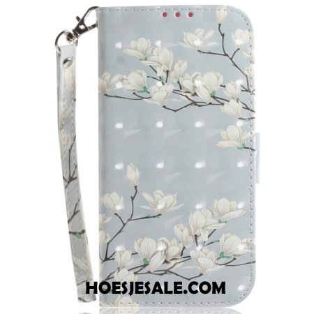 Leren Hoesje Voor iPhone 16 Plus Band Magnolia's