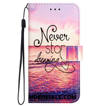 Leren Hoesje Voor iPhone 16 Plus Stop Nooit Met Dromen Met Riem