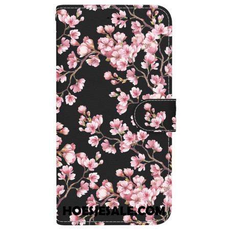 Leren Hoesje Voor iPhone 16 Plus Vastgebonden Pruimenbloesems