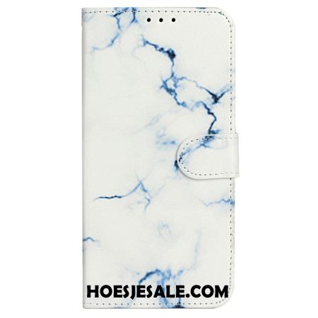 Leren Hoesje Voor iPhone 16 Plus Wit Marmerpatroon