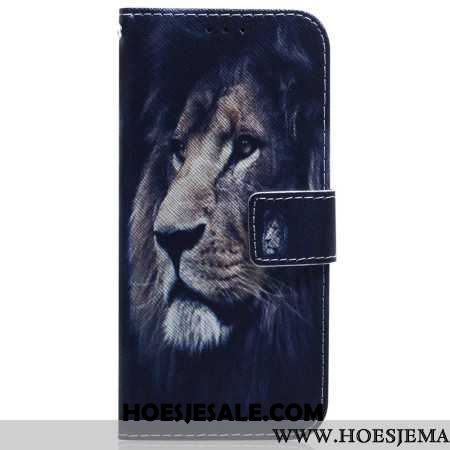 Leren Hoesje Voor iPhone 16 Pro Max Dromende Leeuw