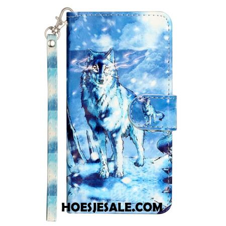 Leren Hoesje Voor iPhone 16 Pro Max Sneeuwwolf Met Riem