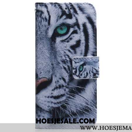 Leren Hoesje Voor iPhone 16 Pro Max Witte Tijger