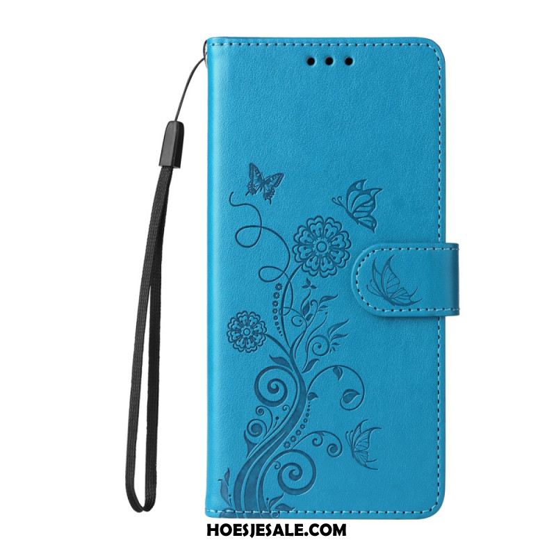 Leren Hoesje Xiaomi 14t Bloemen Met Riempje Bescherming Hoesje