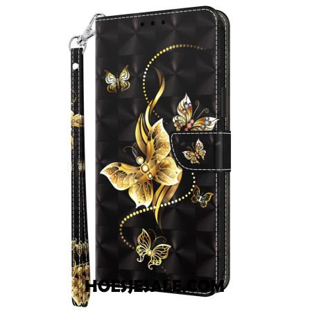 Leren Hoesje Xiaomi Redmi Note 13 4g Gouden Vlinders Met Riem Bescherming Hoesje