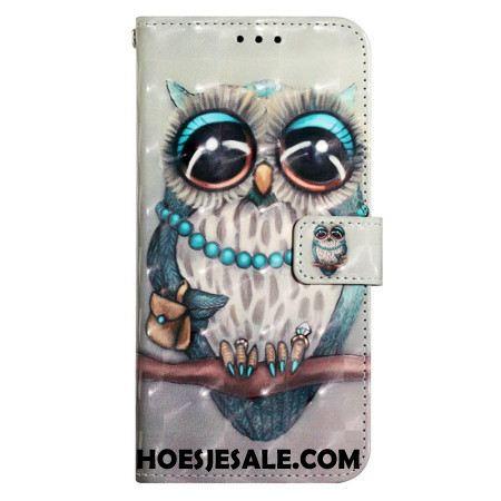 Leren Hoesje Xiaomi Redmi Note 13 4g Grijze Uil Bescherming Hoesje