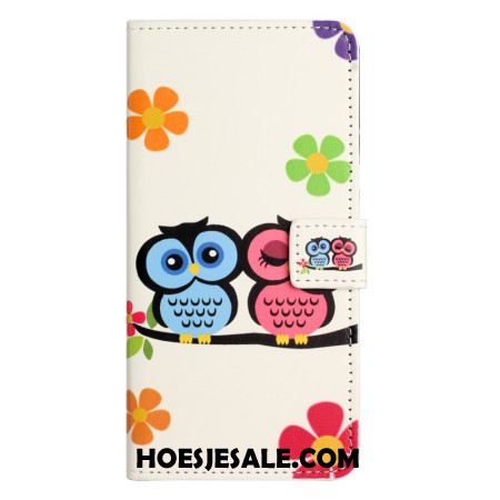 Leren Hoesje Xiaomi Redmi Note 13 4g Koppel Uilen Bescherming Hoesje