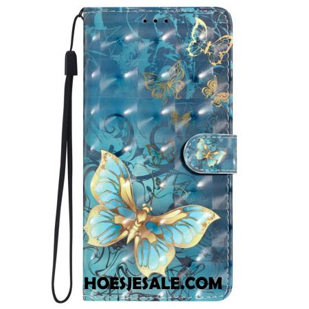 Leren Hoesje iPhone 16 3d Vlinders Met Koord Bescherming Hoesje