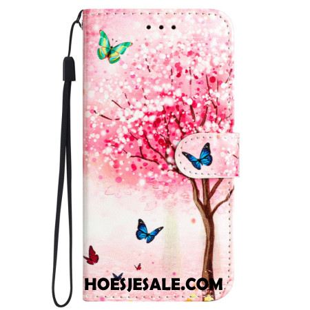 Leren Hoesje iPhone 16 Kersenbloesemboom Met Riem Bescherming Hoesje