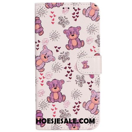 Leren Hoesje iPhone 16 Plus Draagkoordbeerpatroon