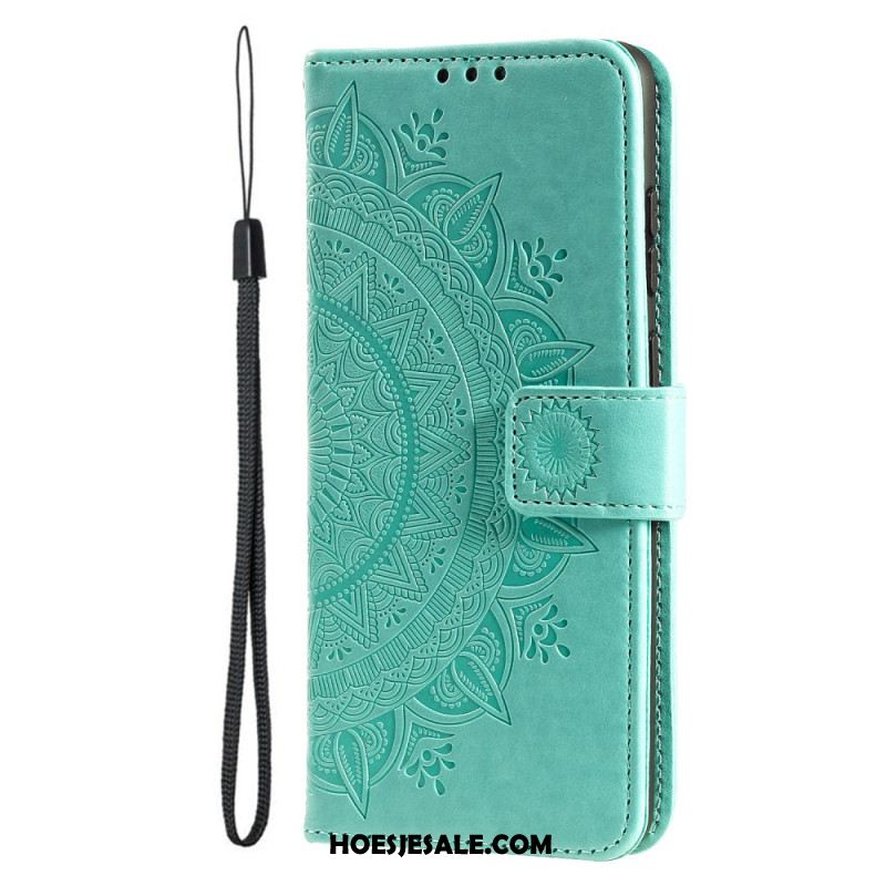 Leren Hoesje iPhone 16 Plus Mandala-zon Bescherming Hoesje