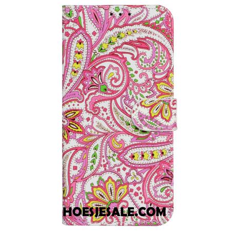 Leren Hoesje iPhone 16 Pro Bloemenprint Met Bandjes Bescherming Hoesje