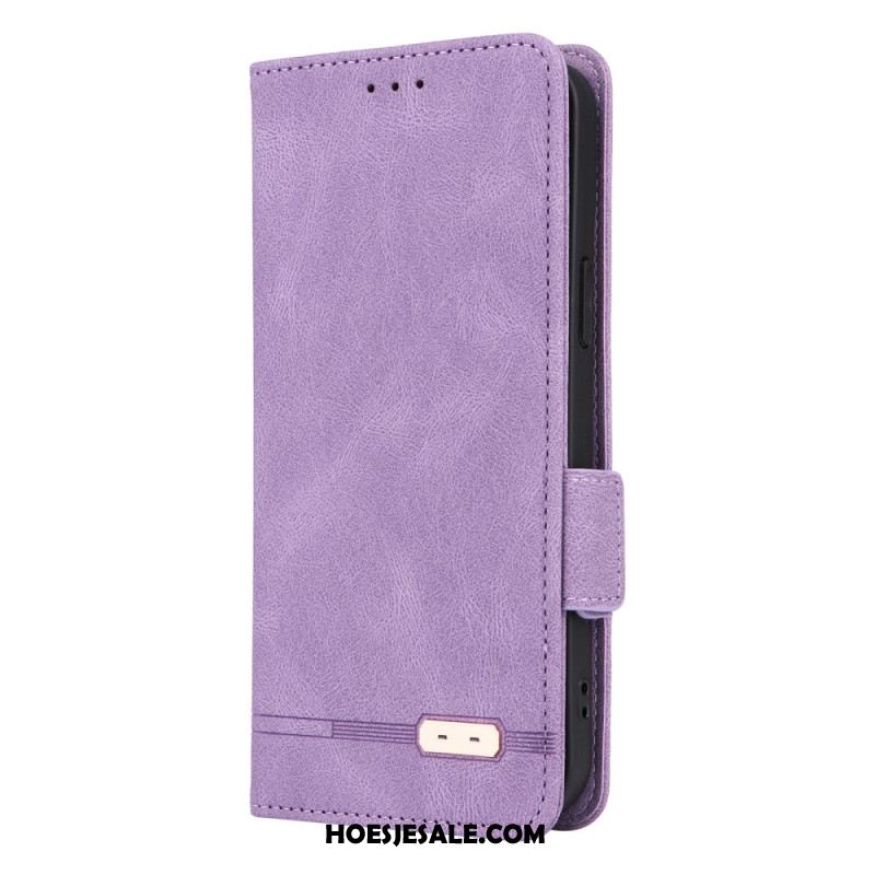 Leren Hoesje iPhone 16 Pro Dubbele Sluiting In Retrostijl Bescherming Hoesje