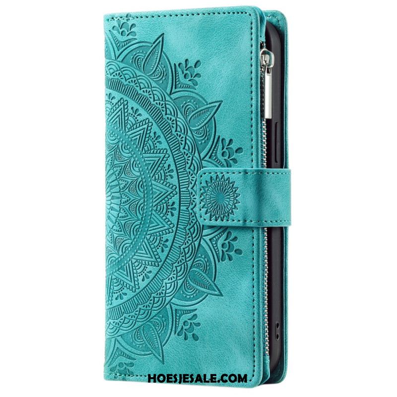 Leren Hoesje iPhone 16 Pro Max Portemonnee Met Mandala-suède-effect